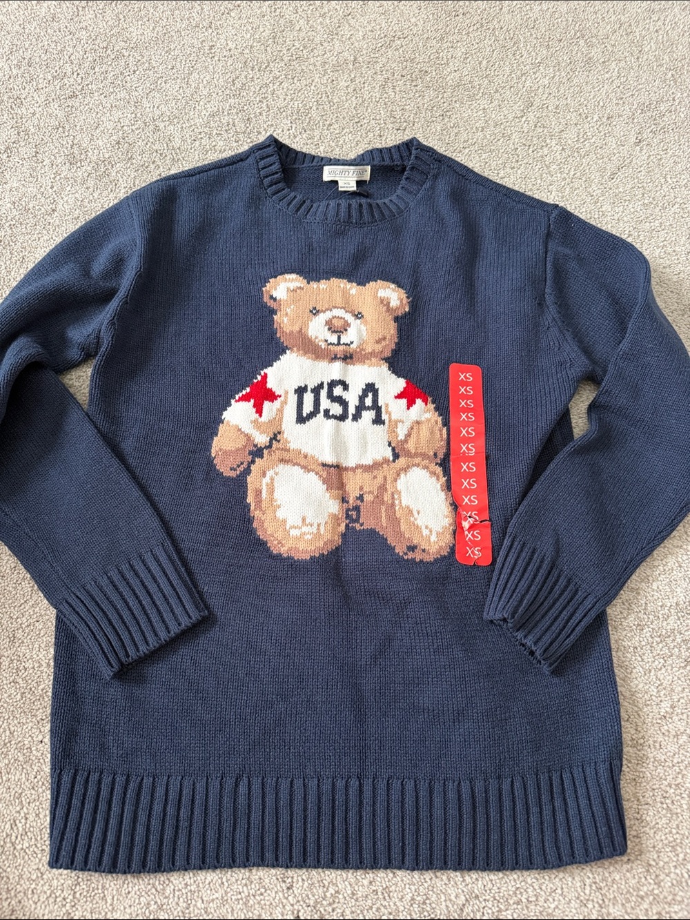 Mighty Fine Navy Teddy Bear USA Crewneck Sweater - Men